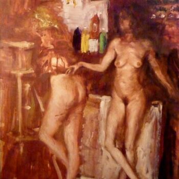 Pittura intitolato "deux anonymes nues" da Manuel Leonardi, Opera d'arte originale, Olio