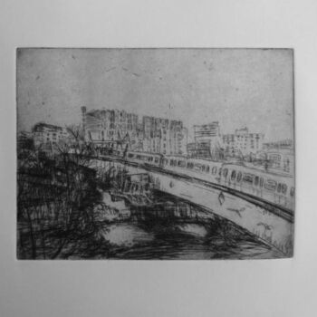 Gravures & estampes intitulée "Le pont du métro à…" par Manuel Leonardi, Œuvre d'art originale