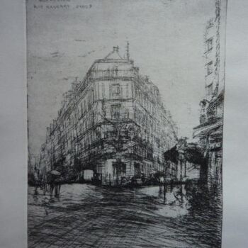 Druckgrafik mit dem Titel "Paris 9, rue Mansart" von Manuel Leonardi, Original-Kunstwerk