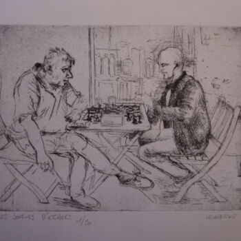Prenten & gravures getiteld "Joueurs d'échecs" door Manuel Leonardi, Origineel Kunstwerk
