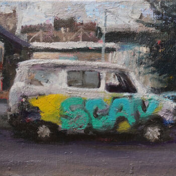 Schilderij getiteld "Tags sur caisse" door Manuel Leonardi, Origineel Kunstwerk, Olie