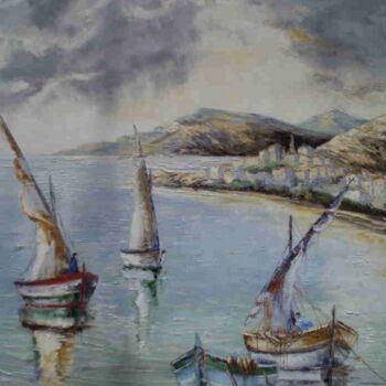 Painting titled "BARQUE BLEUE" by Manuel Martin, Original Artwork