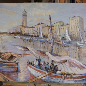 Painting titled "Les pêcheurs" by Manuel Martin, Original Artwork