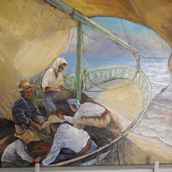 Peinture intitulée "préparatifs de pêche" par Manuel Martin, Œuvre d'art originale, Huile