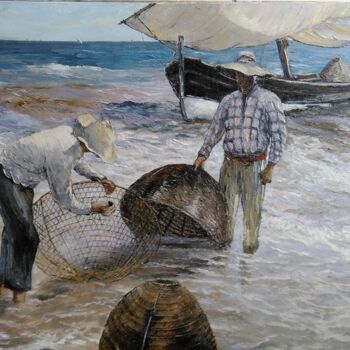 Peinture intitulée "Pêcheurs" par Manuel Martin, Œuvre d'art originale, Huile