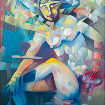 Painting titled "Baño tras la vidrie…" by Manuel Ruiz Carrillo, Original Artwork, Oil
