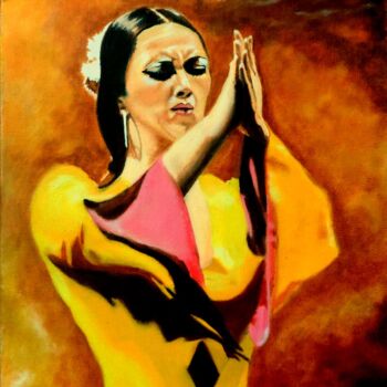 Painting titled "Raquel Heredia (Bai…" by Manuel Sánchez, Original Artwork, Oil
