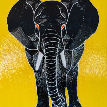 Painting titled "The Black Elephant" by Manuel Tallini, Original Artwork, Acrylic Mounted on Wood Stretcher frame
