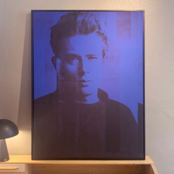 Textile Art titled "James Dean Fabric D…" by Manuel W. Stepan, Original Artwork, Fabric Mounted on Wood Stretcher frame
