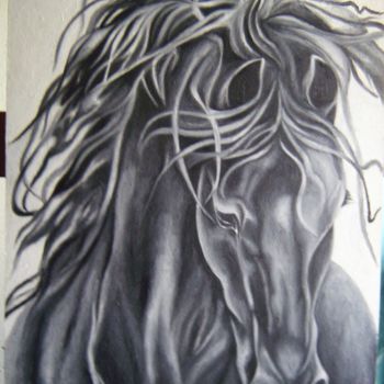 Pittura intitolato "cavalo-negro-1.jpg" da Manuela Machado, Opera d'arte originale, Olio