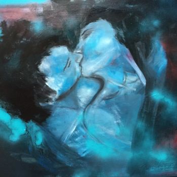 Painting titled "Le baiser II" by Gutierrez, Original Artwork, Oil Mounted on Wood Stretcher frame