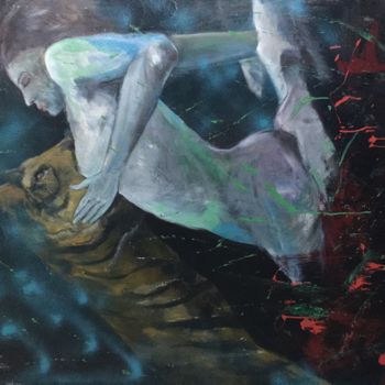 Malarstwo zatytułowany „" TIGRESSE "” autorstwa Gutierrez, Oryginalna praca, Olej Zamontowany na Drewniana rama noszy