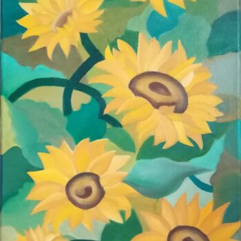Painting titled "Helianthus" by Manuela Marques, Original Artwork, Oil