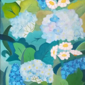 Painting titled "Hydrangea" by Manuela Marques, Original Artwork, Oil