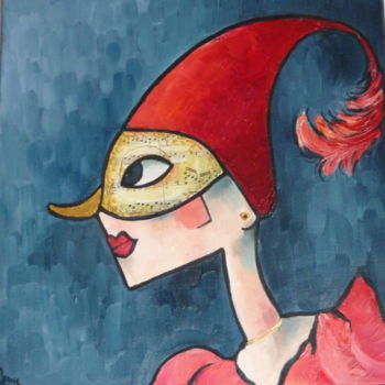 绘画 标题为“le clown au masque…” 由Manuèle Lenoir, 原创艺术品, 油