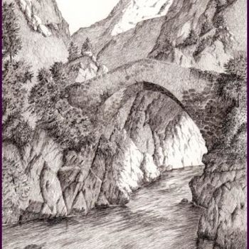 Dessin intitulée "PUENTE LA VIDRE Rio…" par Manuel Velis Gaspar, Œuvre d'art originale, Autre