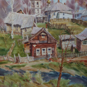 Painting titled "Old Russian town. M…" by Igor Manukhov, Original Artwork, Watercolor