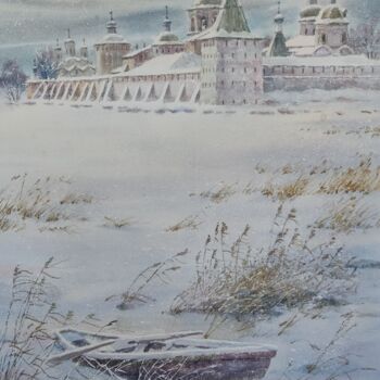 Malarstwo zatytułowany „Winter monastery. N…” autorstwa Igor Manukhov, Oryginalna praca, Akwarela