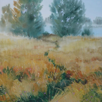 Painting titled "Misty morning lands…" by Igor Manukhov, Original Artwork, Watercolor