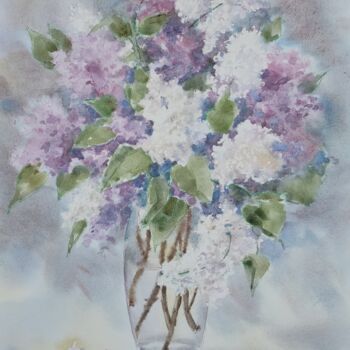 Painting titled "Lilac bush. Still l…" by Igor Manukhov, Original Artwork, Watercolor