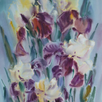 Painting titled "Irises. Spring flow…" by Igor Manukhov, Original Artwork, Watercolor