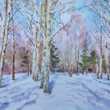 Painting titled "February. Winter fo…" by Igor Manukhov, Original Artwork, Watercolor