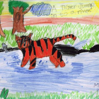 Peinture intitulée "Tiger Jump in to Ri…" par Manula Hewamanage, Œuvre d'art originale