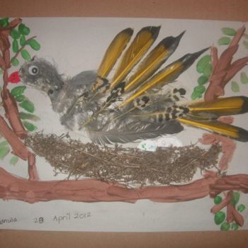 Painting titled "Bird in the Nest" by Manula Hewamanage, Original Artwork