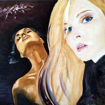 Peinture intitulée "deux visages, deux…" par Manu Surreabulliste, Œuvre d'art originale