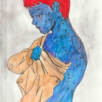 Painting titled "Blues boy" by Manuwolves, Original Artwork, Watercolor