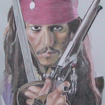 Dessin intitulée "Johnny Depp" par Manvale, Œuvre d'art originale