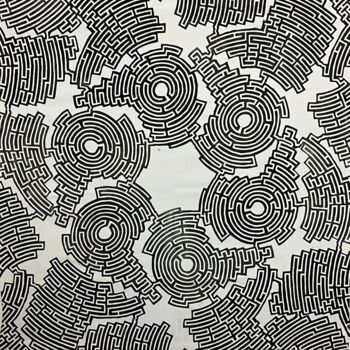Gravures & estampes intitulée "Labyrinth #5" par Michael E. Voss, Œuvre d'art originale, Linogravures