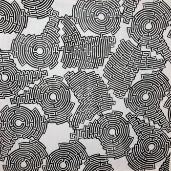 Gravures & estampes intitulée "Labyrinth #1" par Michael E. Voss, Œuvre d'art originale, Linogravures Monté sur Châssis en b…