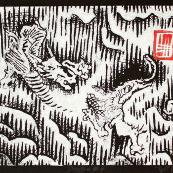"Dragon Number Four…" başlıklı Baskıresim Michael E. Voss tarafından, Orijinal sanat, Linocut