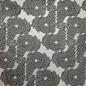 "Labyrinth #4" başlıklı Baskıresim Michael E. Voss tarafından, Orijinal sanat, Linocut Ahşap Sedye çerçevesi üzerine monte e…
