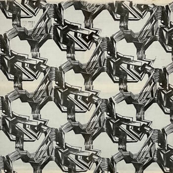 Prenten & gravures getiteld "Ducts and Illusions…" door Michael E. Voss, Origineel Kunstwerk, Linosnede Gemonteerd op Frame…
