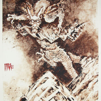 Druckgrafik mit dem Titel "Dragon Number Three…" von Michael E. Voss, Original-Kunstwerk, Monotypie