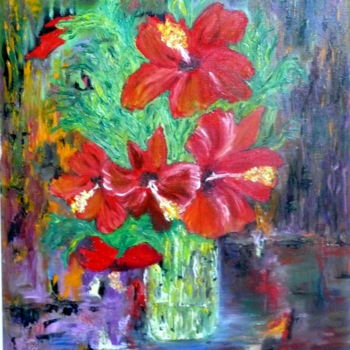 Картина под названием "hibiscus.jpg" - Marie-Rose Blattner, Подлинное произведение искусства, Масло