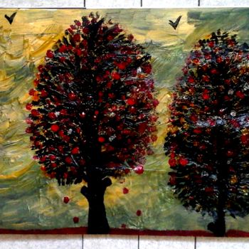 Ζωγραφική με τίτλο "Mes 2 arbres" από Florence Castelli  Flofloyd, Αυθεντικά έργα τέχνης, Γκουάς