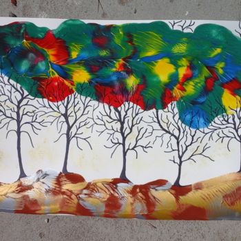 Pintura intitulada "Peinture d arbres s…" por Florence Castelli  Flofloyd, Obras de arte originais, Guache