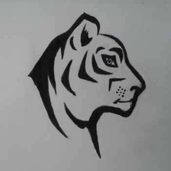 Desenho intitulada "Dessin tête de tigre" por Florence Castelli  Flofloyd, Obras de arte originais, Marcador