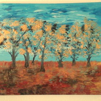 Painting titled "Tableau d arbres à…" by Florence Castelli  Flofloyd, Original Artwork, Acrylic