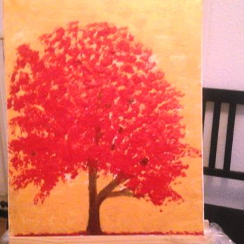 Pittura intitolato "Un arbre rouge à l…" da Florence Castelli  Flofloyd, Opera d'arte originale, Acrilico