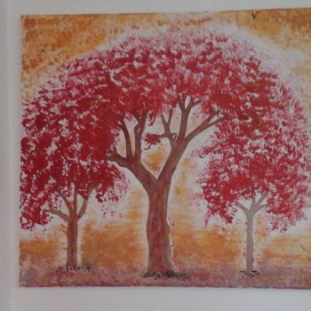 Schilderij getiteld "Tableau d arbres ro…" door Florence Castelli  Flofloyd, Origineel Kunstwerk, Acryl