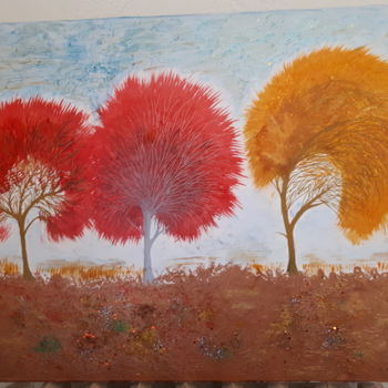 Картина под названием "Des arbres rouge" - Florence Castelli  Flofloyd, Подлинное произведение искусства, Акрил