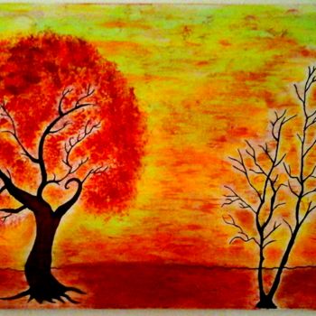 Painting titled "Des arbres suivant…" by Florence Castelli  Flofloyd, Original Artwork, Acrylic