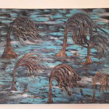 Painting titled "Des arbres dans le…" by Florence Castelli  Flofloyd, Original Artwork, Acrylic