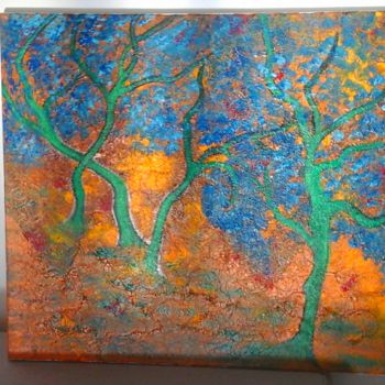 Painting titled "Des arbres bleus" by Florence Castelli  Flofloyd, Original Artwork, Acrylic