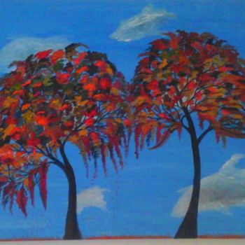Painting titled "Les 2 arbres" by Florence Castelli  Flofloyd, Original Artwork, Acrylic