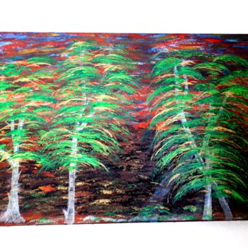 Painting titled "Tableau d arbres da…" by Florence Castelli  Flofloyd, Original Artwork, Acrylic